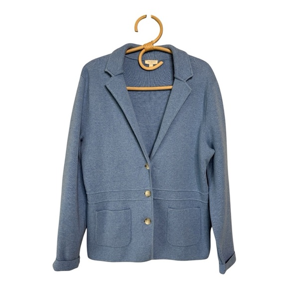 Talbots Indigo Blue Cotton 3 Button Blazer Patch Pockets Jacket Womens Size Med - Picture 14 of 14